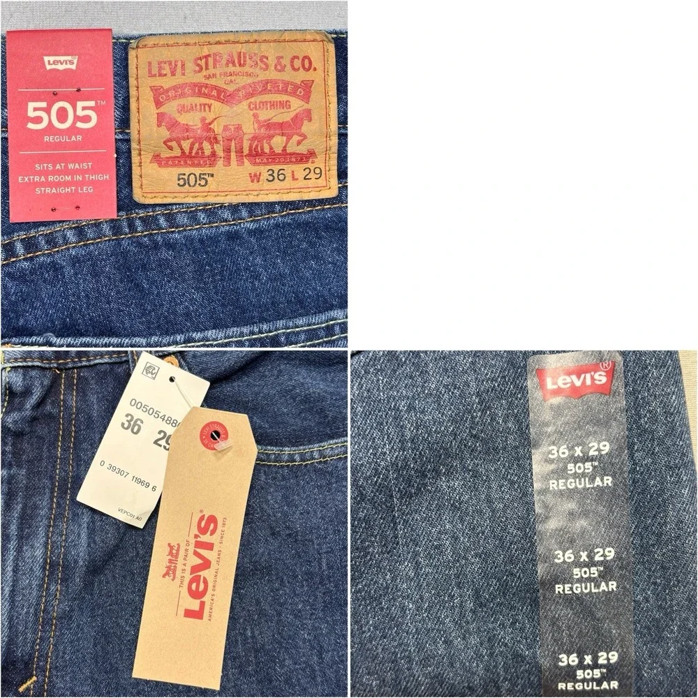 Levi's 505 Jeans Men's 36x29 Blue Denim Cotton Regular Fit Straight Medium Wash